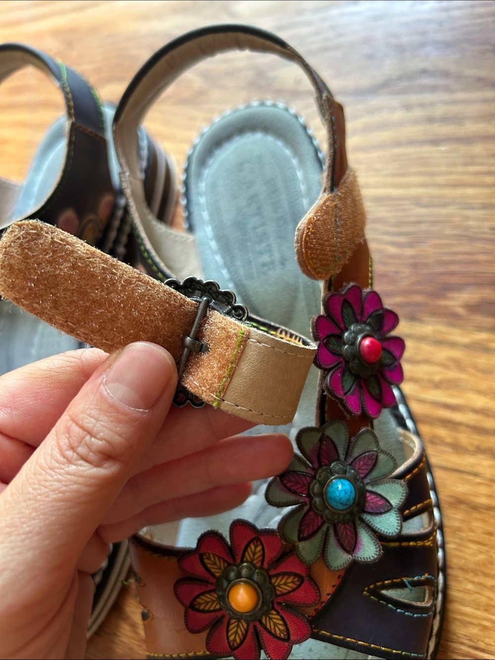 L’Artiste by Spring Laga Sandals Leather Floral Slingback Boho Size EU 40 US 9 - Picture 5 of 16